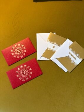 CHANEL Red and Gold Holiday Gift Envelopes